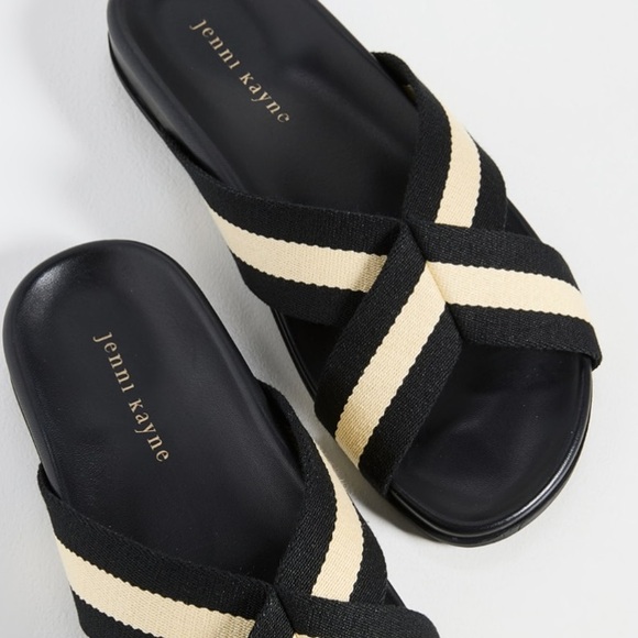 JENNI KAYNE BLACK/WHITE COTTON CROSS OVER SANDAL W/LEATHER INSOLE - NWT - Picture 7 of 8